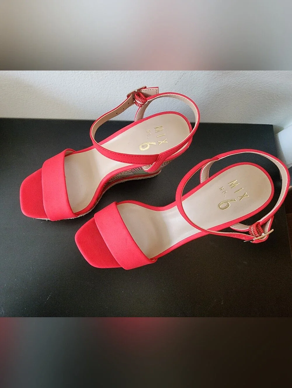 Mix No. 6 Red Geometric Print Wedge Sandals